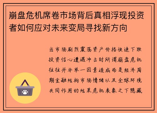 崩盘危机席卷市场背后真相浮现投资者如何应对未来变局寻找新方向